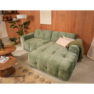 Diane - Canapé d'angle droit 4 places en velours texturé - Vert sauge