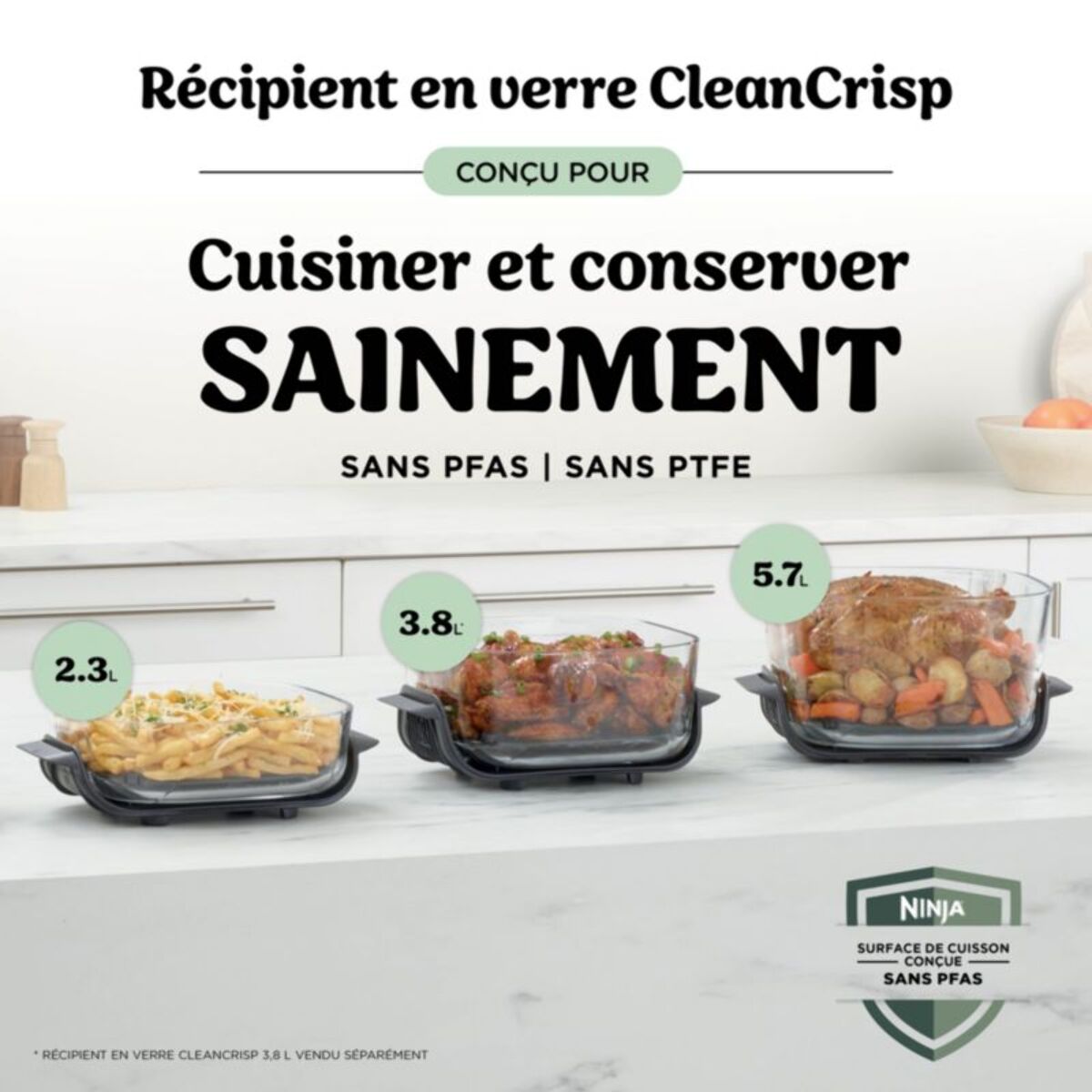 Friteuse sans huile NINJA CRISPi PRO 7-en1, 2 récipients en verre de 5.7 et 2.3L,  AS101EUCY Bleu Cyber Space