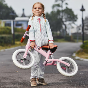 Draisienne enfant roues 12'' suspension selle hauteur réglable acier rose