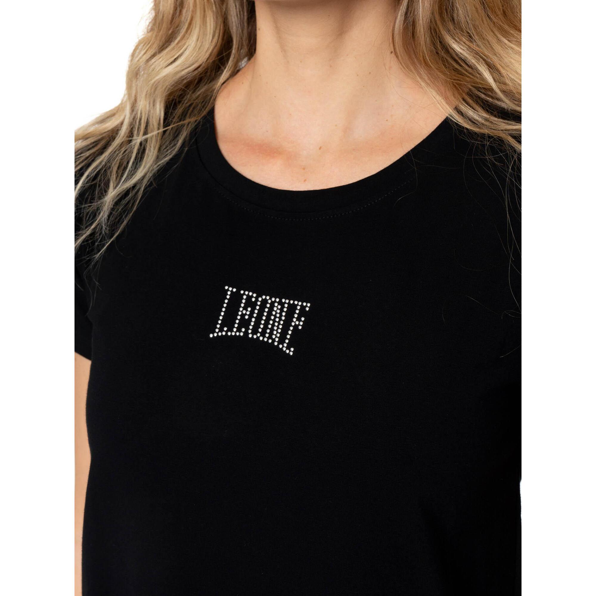 Camiseta de manga corta para mujer Leone 1947 Never Without con logo de pedrería
