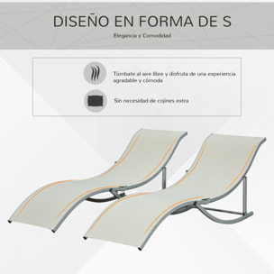 2 Tumbonas Plegables en Forma de S Aluminio Textilene para Piscina Terraza Beige