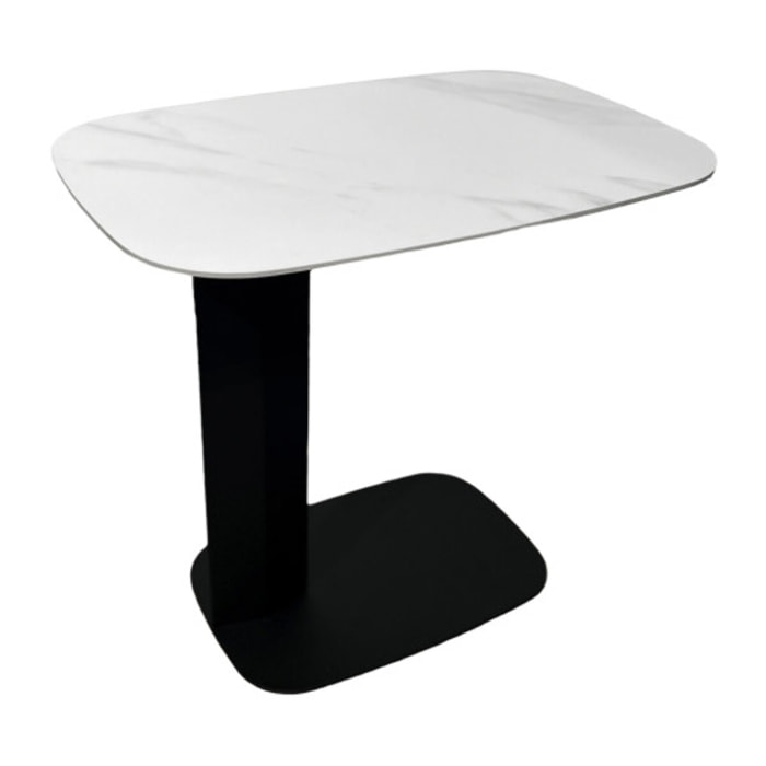Bout de canapé en céramique blanc effet marbre H. 55 cm - LEVIN
