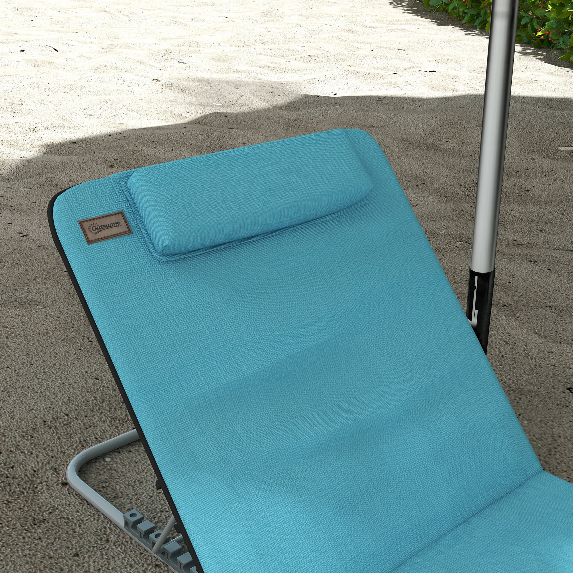 Conjunto de 2 Esterillas de Playa Plegables, Esterillas con Respaldo Reclinable en 5 Niveles, Reposacabezas y Bolsa de Transporte, 134x48x33-43 cm, Azul
