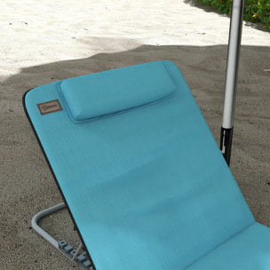 Conjunto de 2 Esterillas de Playa Plegables, Esterillas con Respaldo Reclinable en 5 Niveles, Reposacabezas y Bolsa de Transporte, 134x48x33-43 cm, Azul