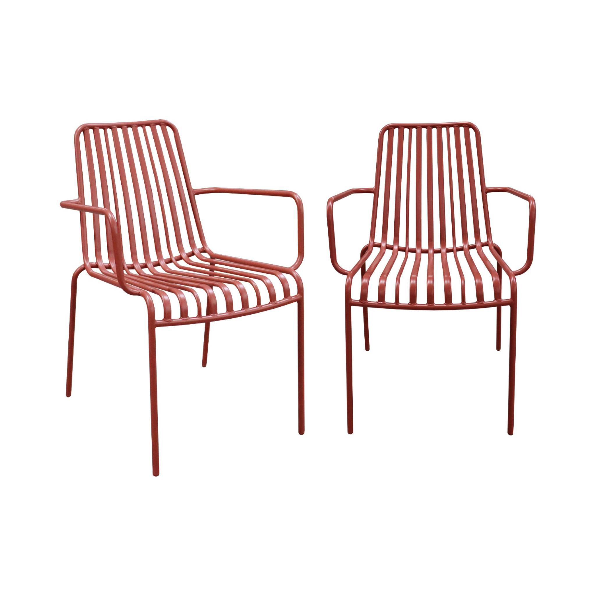 Lot de 2 fauteuils de jardin FLORIDA terracotta empilable en acier. L 59 x P 53.5 x H 78 cm