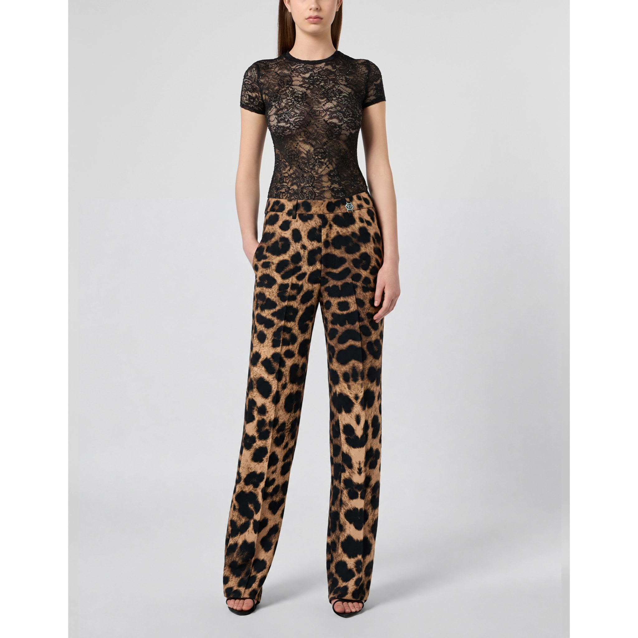 PHILIPP PLEIN Pantaloni dal taglio dritto LEOPARD