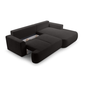 Candela - canapé d'angle droit 4 places - convertible avec coffre - en tissu bouclette - Noir