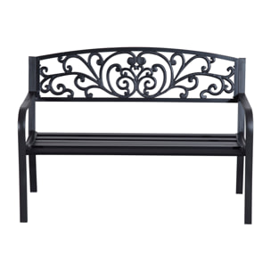 Banc de jardin terrasse en acier fonte noir 3 places 127 x 60 x 87 cm charge max 220 Kg