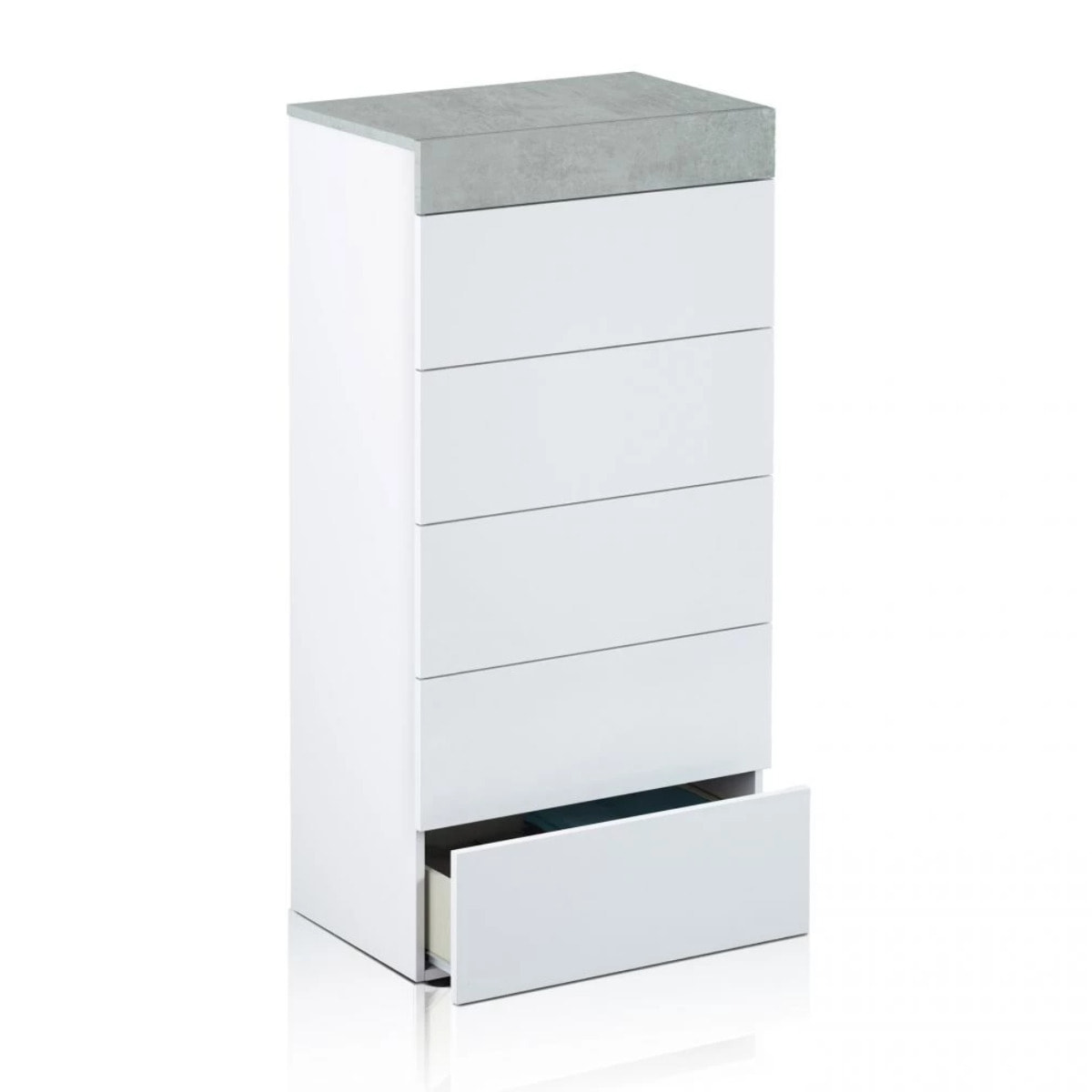 Cómoda chifonier Axel Blanco Artik (Blanco Mate) - Gris Cemento