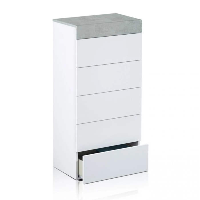 Cómoda chifonier Axel Blanco Artik (Blanco Mate) - Gris Cemento