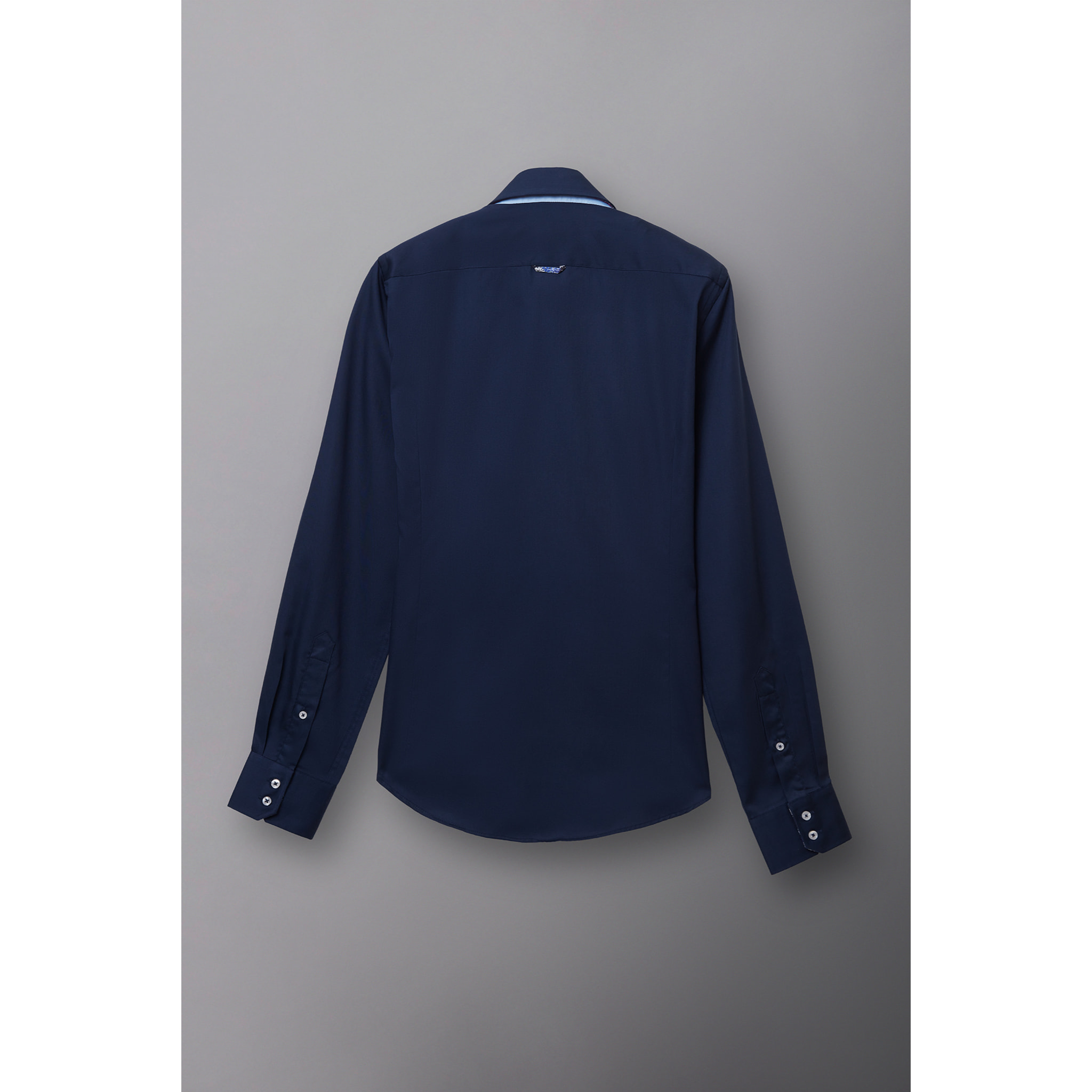 Camicia Uomo 2 Bottoni Button Down 7bottoni Doppio Coll Satin Unito Blu