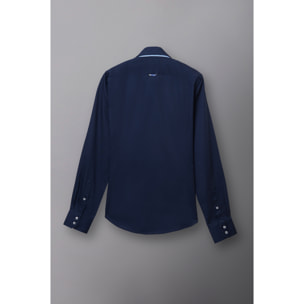 Camicia Uomo 2 Bottoni Button Down 7bottoni Doppio Coll Satin Unito Blu