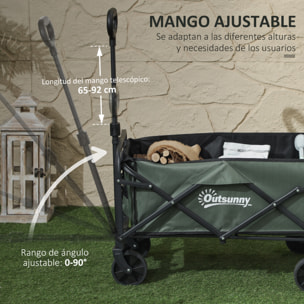 Carro Playa con Ruedas Carro de Jardín Plegable con Mango Telescópico Ajustable Puerta Trasera Expandible Carga 90 kg Carrito Transporte para Todo Terreno Jardín Campaña Compra Verde
