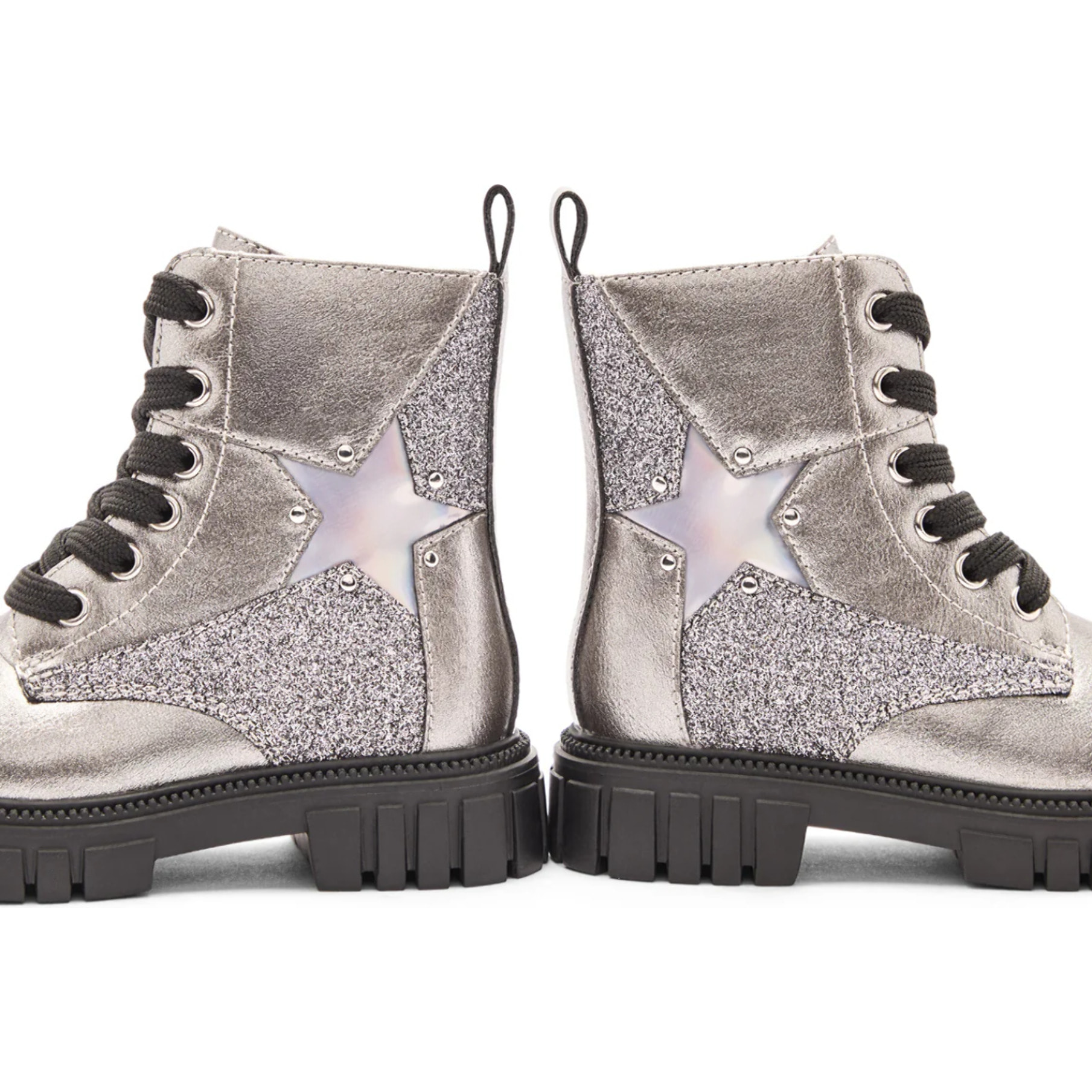 Stivali militari da bambina a metà polpaccio con cerniera interna e stampa a stella