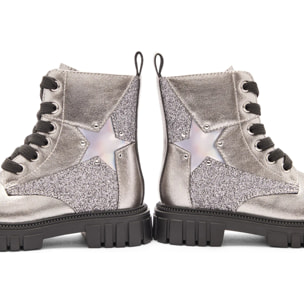 Stivali militari da bambina a metà polpaccio con cerniera interna e stampa a stella