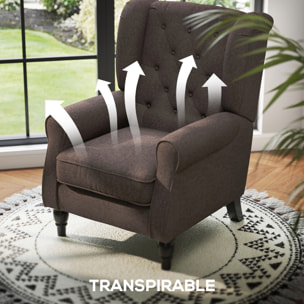 Sillón Orejero Moderno, Butaca de Salón con Reposabrazos y Patas de Madera, Sofá Individual Carga 160 kg para Oficina, Sala de Estar y Dormitorio, Marrón