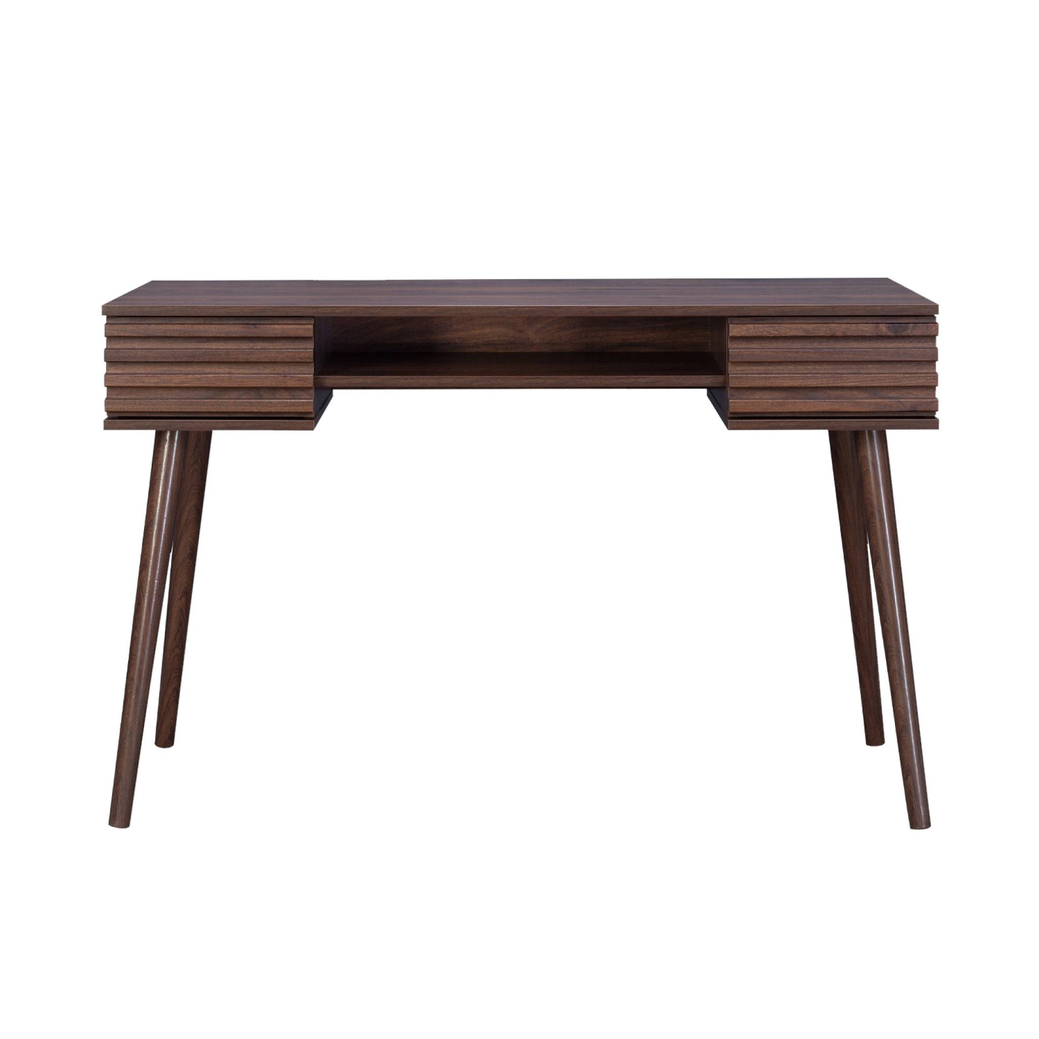 Bureau effet bois 2 tiroirs MADERE noyer. 1 casier. façade rainurées. 120 x 55 x 76.5 cm