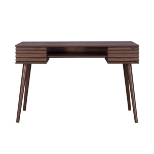 Bureau effet bois 2 tiroirs MADERE noyer. 1 casier. façade rainurées. 120 x 55 x 76.5 cm
