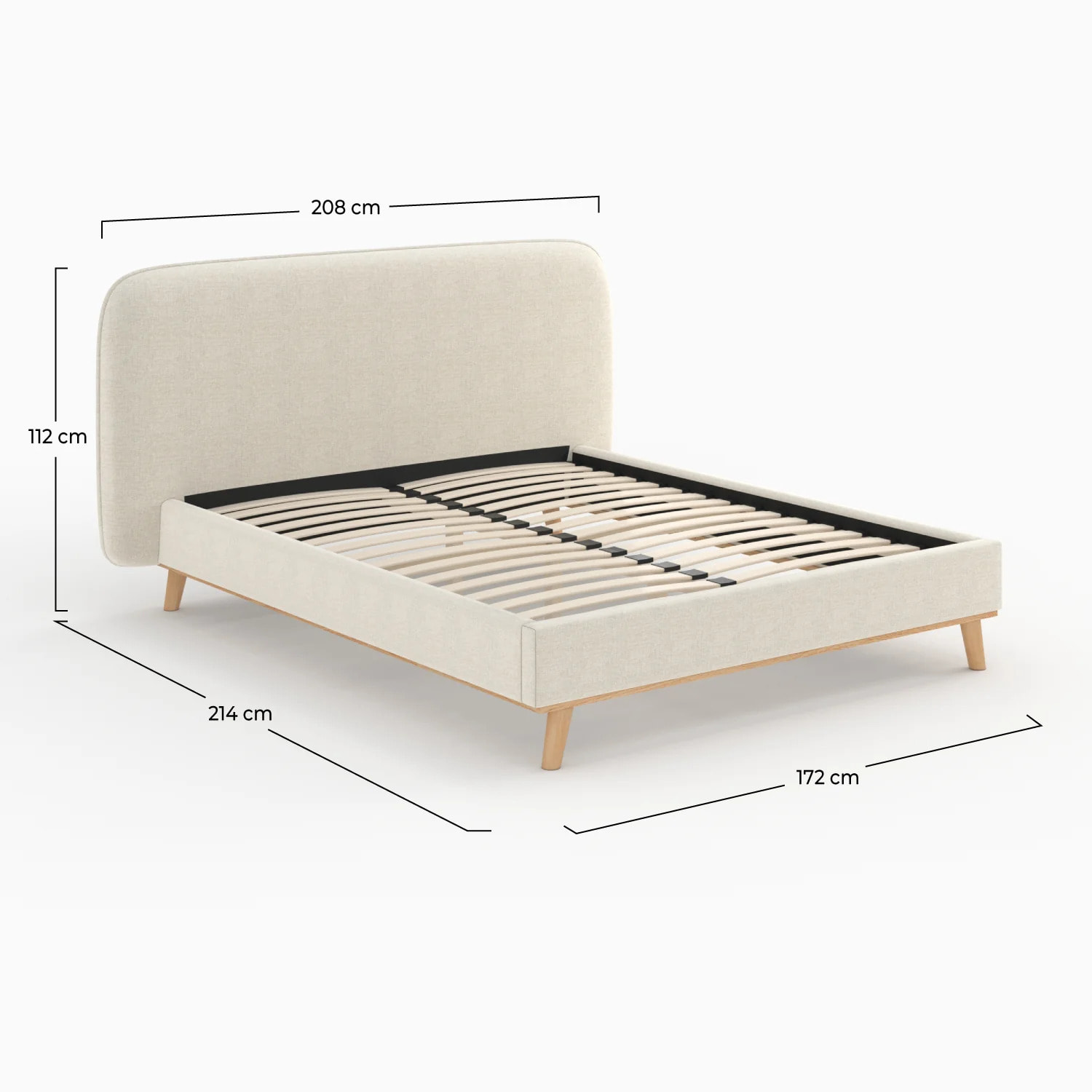 Lit double 160x200 cm en tissu gris/beige - Modjo