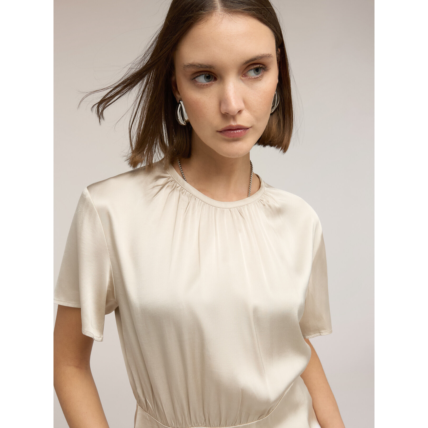 Motivi - Blusa in raso con fascia - Bianco