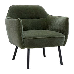 Fauteuil design en tissu effet velours vert kaki et métal noir LAURENS