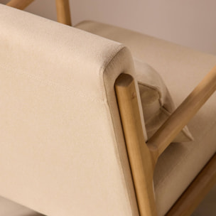 Fauteuil scandinave bois d'hévéa et tissu LORENS