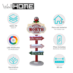 Letrero decorativo para exterior diseño polo norte con luces led - altura 95cm