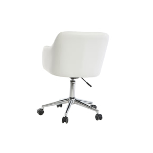 Chaise de bureau à roulettes design blanc et acier chromé BALTIK