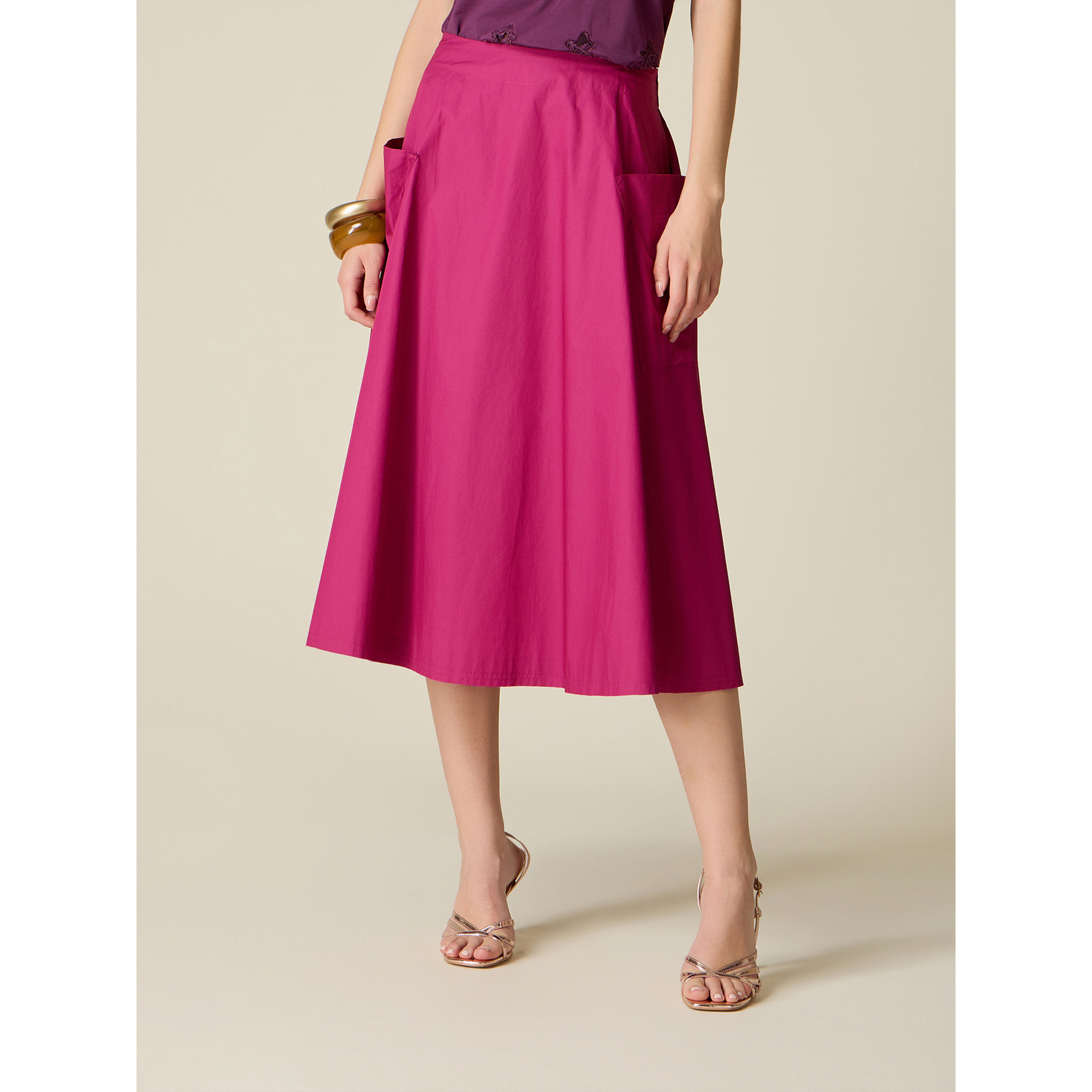 Oltre - Gonna svasata in popeline - Fucsia
