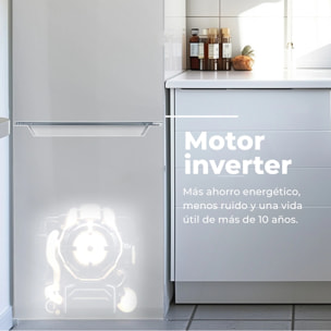 EVVO Frigorífico combi F52 180 cm blanco, No Frost, inverter, Multi Air Flow, LED, Smart ECO, Fast Cooling, eficiencia E.