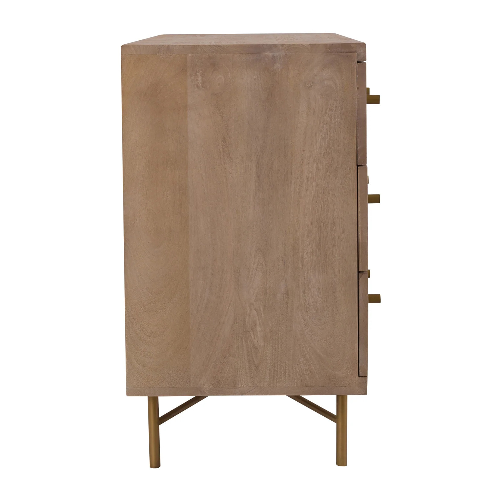 Commode 8 tiroirs en bois de manguier et pieds en métal doré - Bran