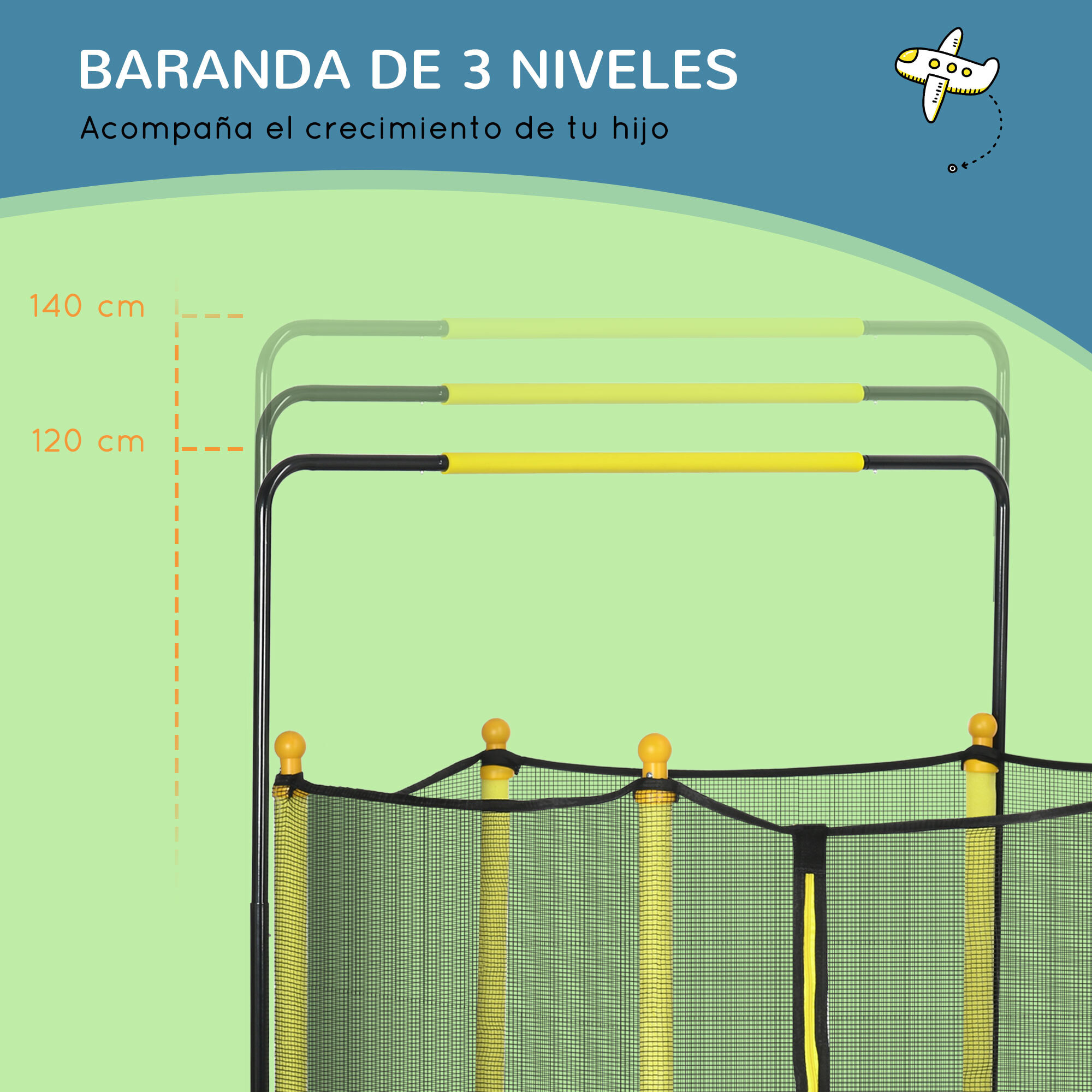 Cama Elástica Infantil Ø110 cm Trampolín para Niños con Red de Seguridad y 3 Patas de Acero en Forma de U Carga 50 kg para Interior Amarillo