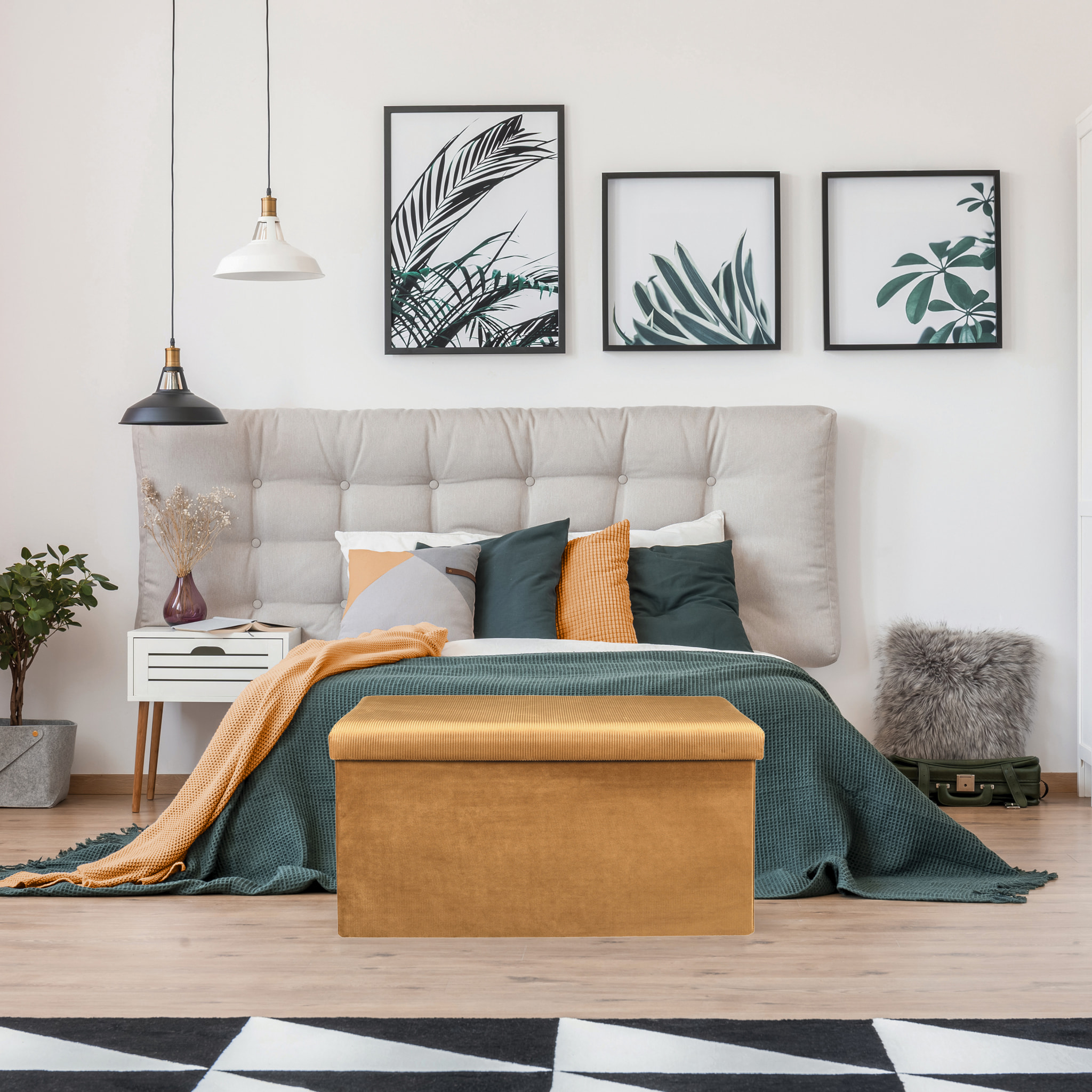 Coffre Banc Pliable Velours Cotele Giulia Jaune