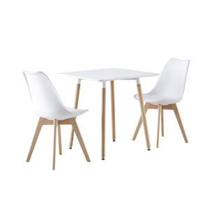 Table à manger carrée et 2 chaises blanches scandinaves - Hedvig