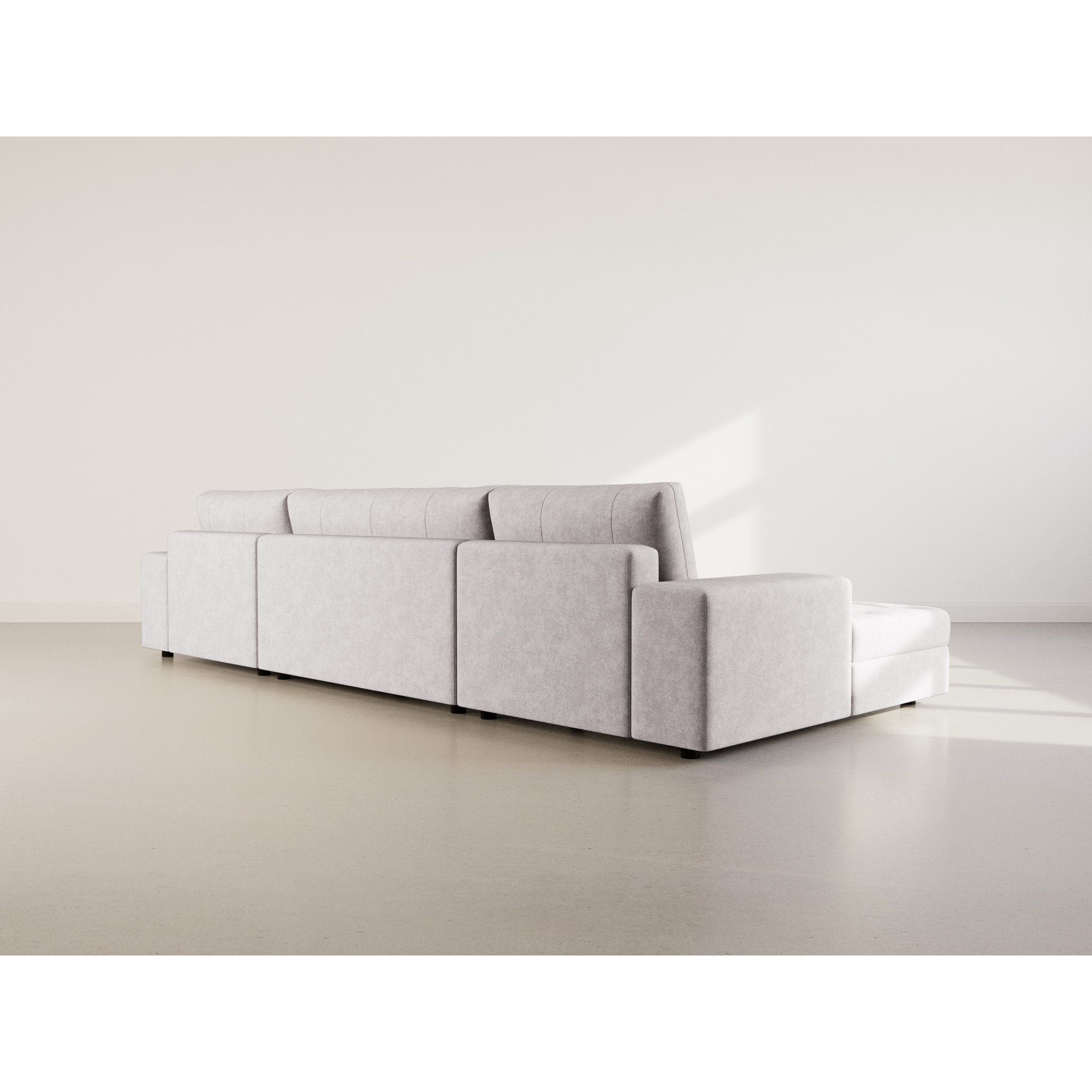 Bastian - canapé panoramique en U 7 places convertible avec coffre en velours texturé - Gris