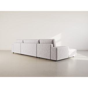 Bastian - canapé panoramique en U 7 places convertible avec coffre en velours texturé - Gris
