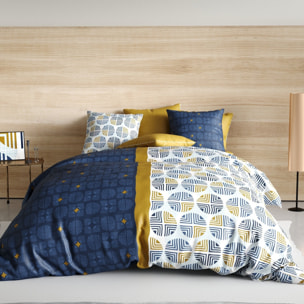 Parure housse de couette imprimé 100% coton - sirius - bleu