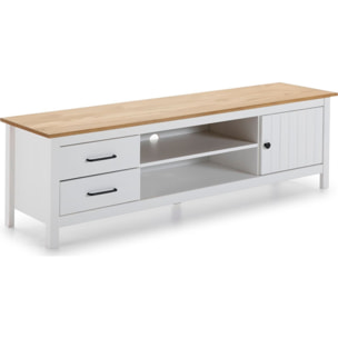 Meuble TV 1 porte 2 tiroirs en bois massif - IDA
