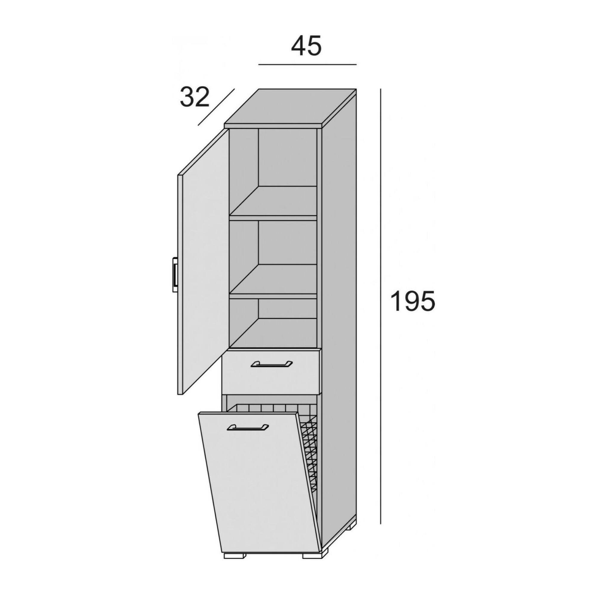 Armadio multiuso Escolzia, Mobile lavanderia lineare a 2 Ante, Colona da bagno con cestello portabiancheria, 100% Made in Italy, Cm 45x32h195, Rovere e Bianco