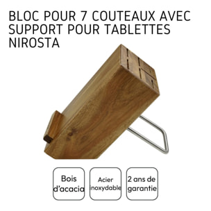 Bloc pour 7 couteaux avec support pour tablettes Nirosta