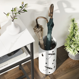 Porte-parapluie design - support parapluie H.41cm - 4 crochets, bac à eau - acier blanc