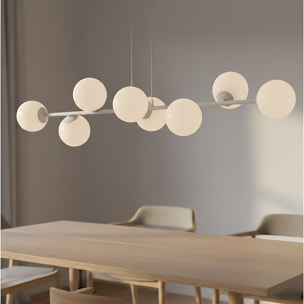Lampada a sospensione Magnus in acciaio grigio e vetro opalino