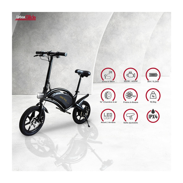 Draisienne Électrique Adulte E-bike 140 – Moteur 1000W - Autonomie Jusqu'a 18 km - Pneu 14" Gonflable - Batterie 42V/5.2Ah - Poids 15Kg
