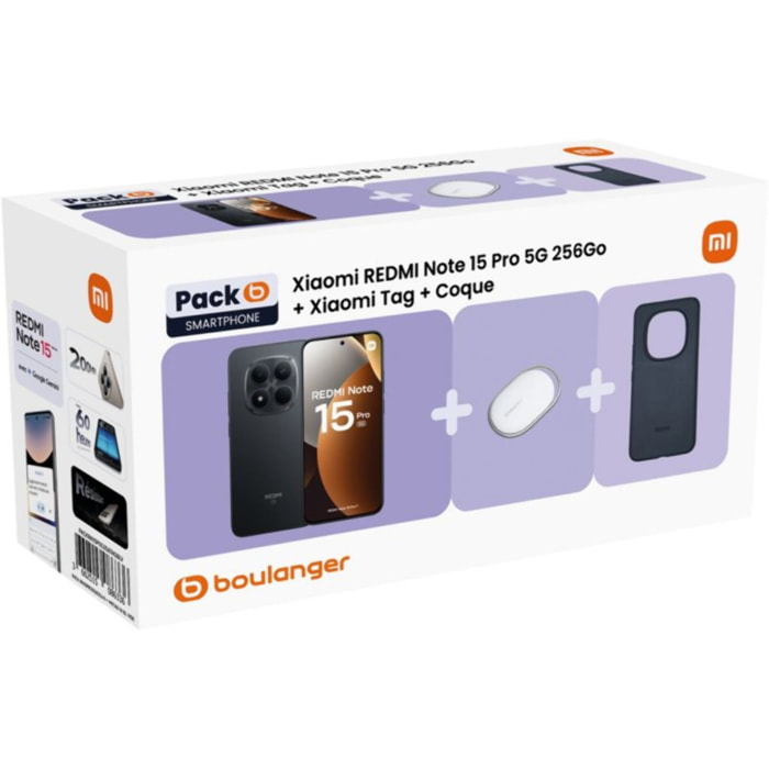 Smartphone XIAOMI Pack Redmi Note 15 Pro 5G 256Go Noir + Tag + Coque