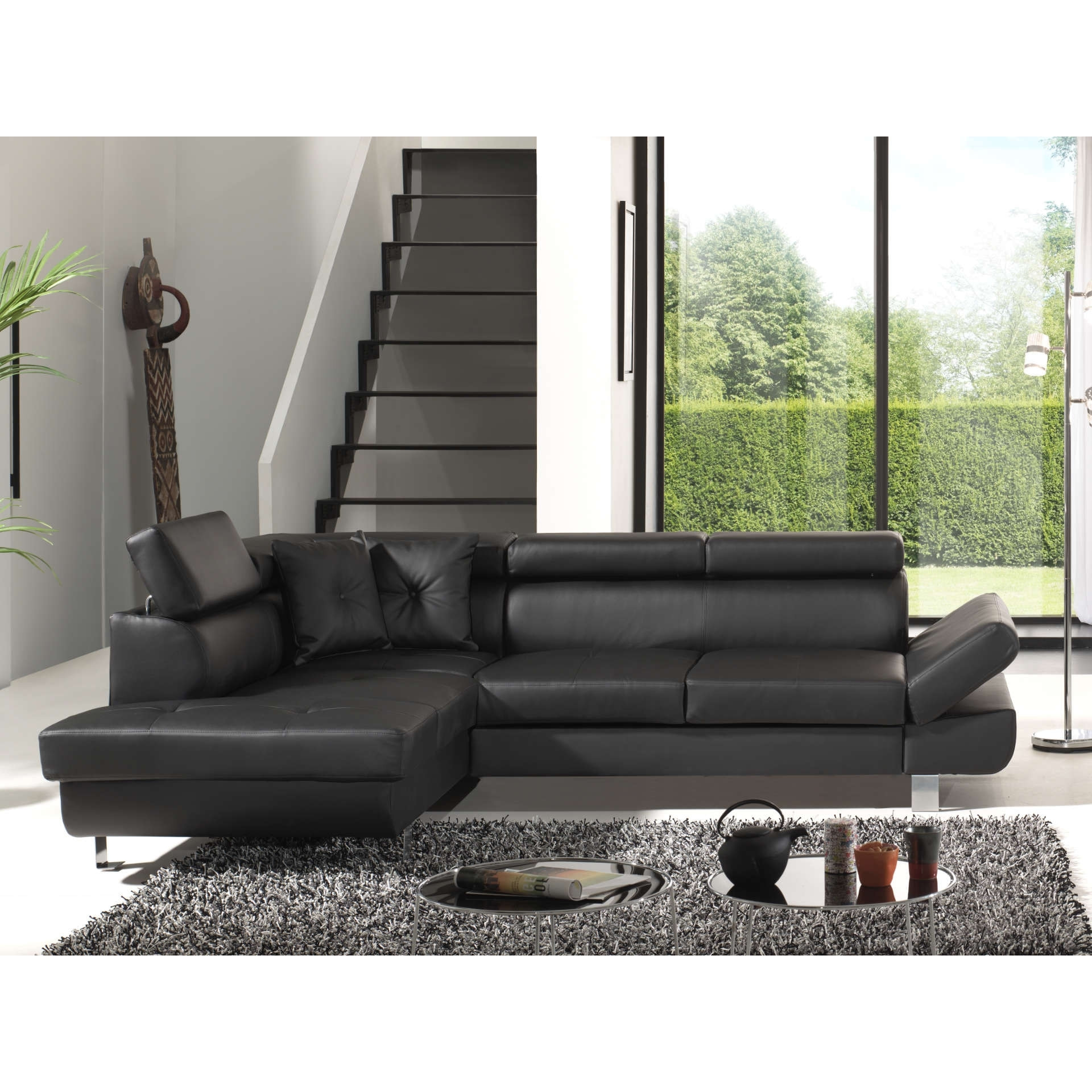 Lisbona - Canapé d'angle convertible - en PU - avec têtières réglables - Gauche - Noir