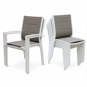 Table de jardin extensible aluminium + 8 assises - Chicago Blanc / Taupe - Table extensible 175/245cm avec rallonge et 8 assises en textilène