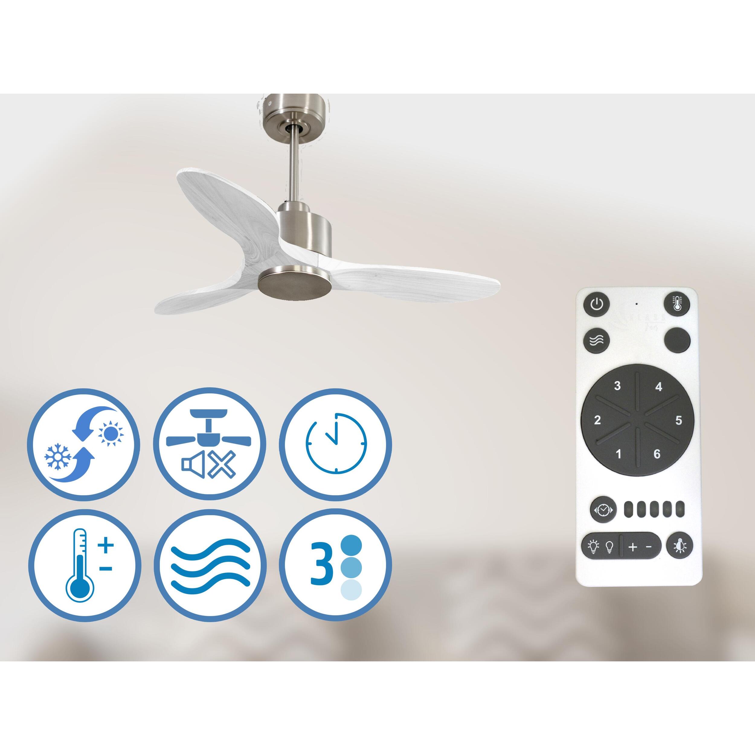 Ventilador de techo Reversible Termostato Wifi Motor DC Techos Inclinados Mando a Distancia Hypersilence Memoria LimaD106C0364983 PURLINE