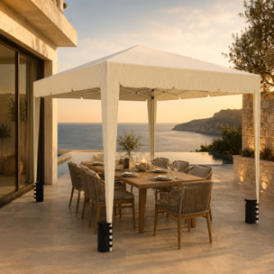Gazebo Pieghevole Impermeabile 3 x 3 M Da Giardino Con 4 Sacche Pesi Sacca Trasporto Chiusura Fisarmonica Struttura Acciaio Copertura 160 gr/m² Beige