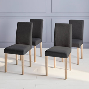 Lot de 4 chaises - Rita - chaises en tissu. pieds en bois cérusé. gris foncés
