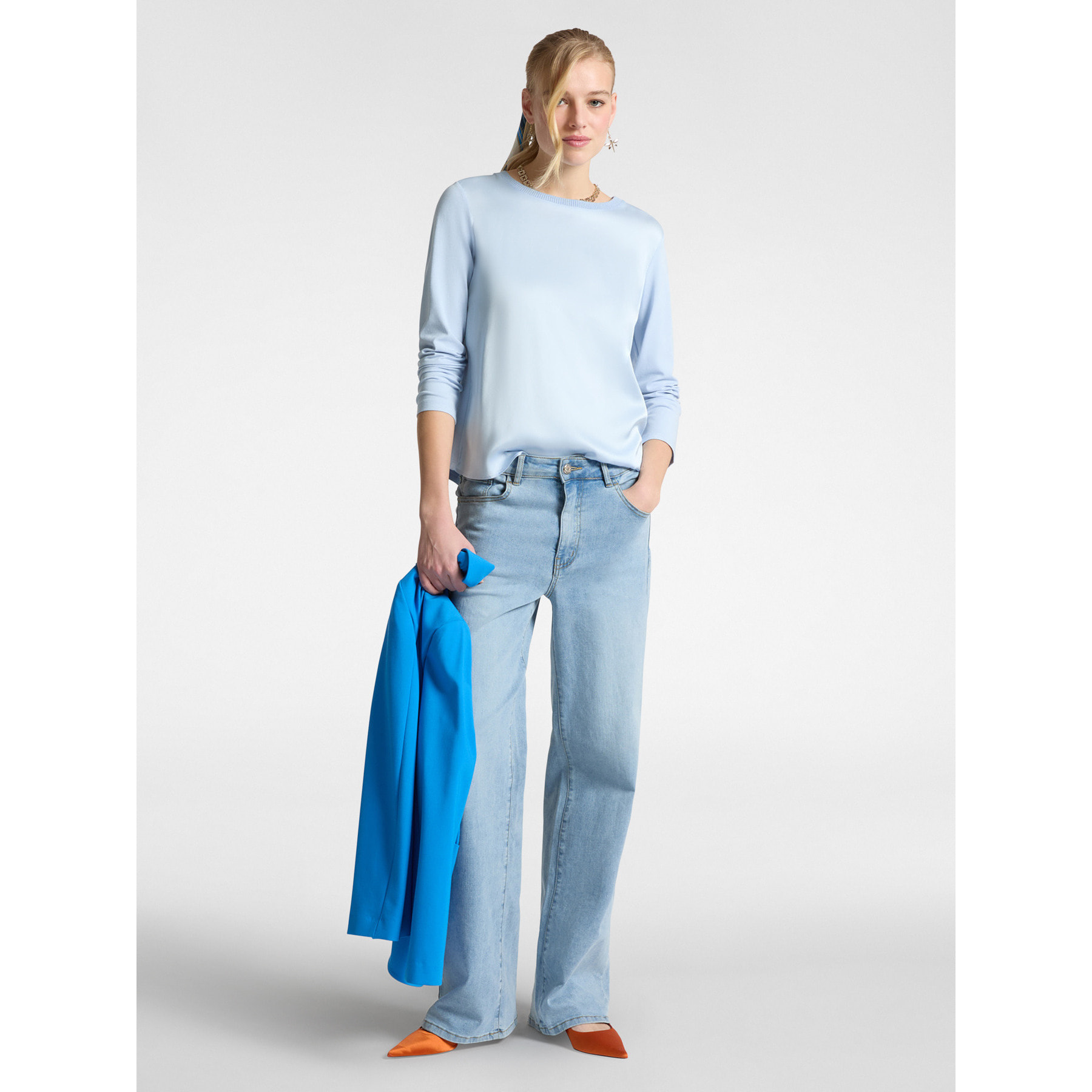 Elena Mirò - Camiseta en dos tejidos - Light - blue
